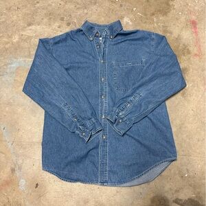 Men’s Medium Denim Long Sleeve Button Shirt Y2K Staple Piece Casual Overshirt